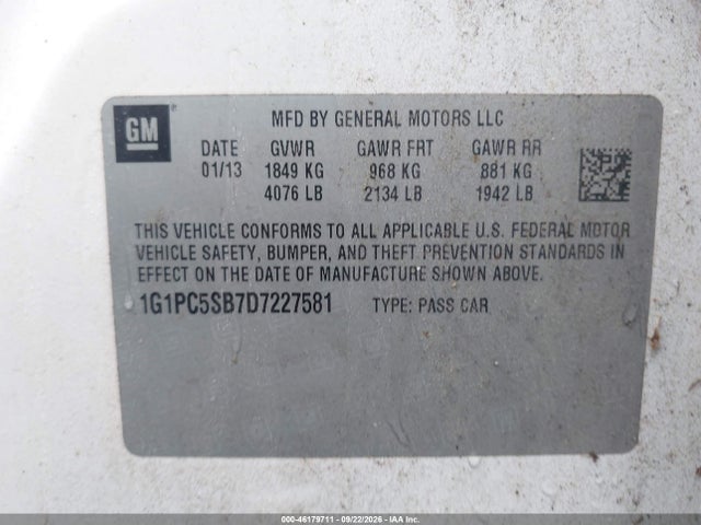 Продажа на аукционе авто 2013 Chevrolet Cruze 1lt Auto, vin: 1G1PC5SB7D7227581, номер лота: 46179711