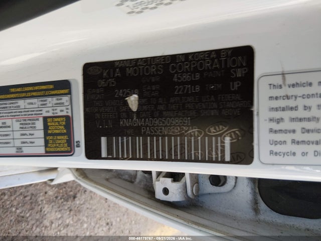 46179767 :رقم المزاد ، KNAGN4AD9G5098691 vin ، 2016 Kia Optima Hybrid Ex مزاد بيع