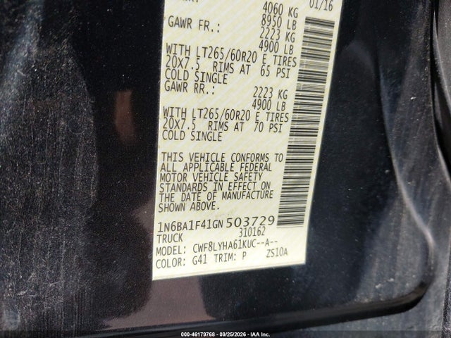 Aukcja sprzedaży 2016 Nissan Titan Xd Platinum Reserve Diesel, vin: 1N6BA1F41GN503729, numer aukcji: 46179768