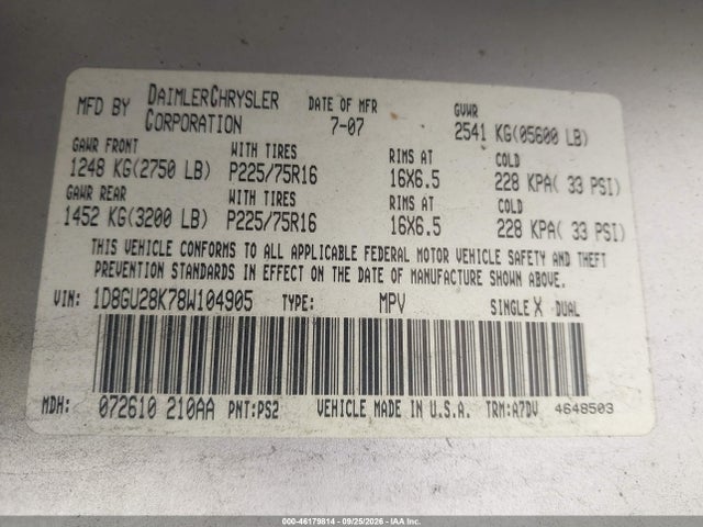 Aukcja sprzedaży 2008 Dodge Nitro Sxt, vin: 1D8GU28K78W104905, numer aukcji: 46179814