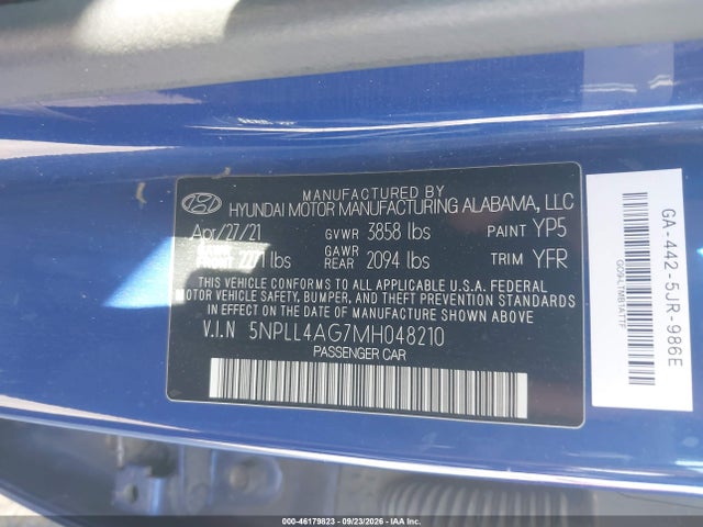 Продаж на аукціоні авто 2021 Hyundai Elantra Se, vin: 5NPLL4AG7MH048210, номер лоту: 46179823