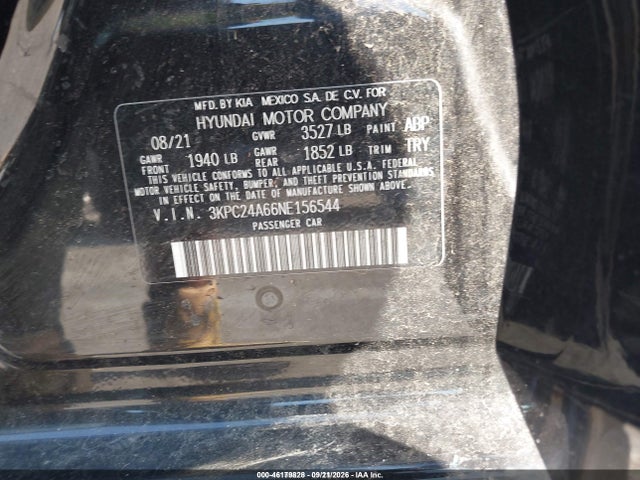 Aukcja sprzedaży 2022 Hyundai Accent Sel, vin: 3KPC24A66NE156544, numer aukcji: 46179828