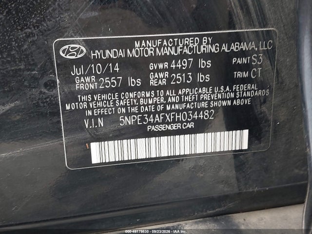Hyundai Sonata Limited 2015 5NPE34AFXFH034482 Image 9