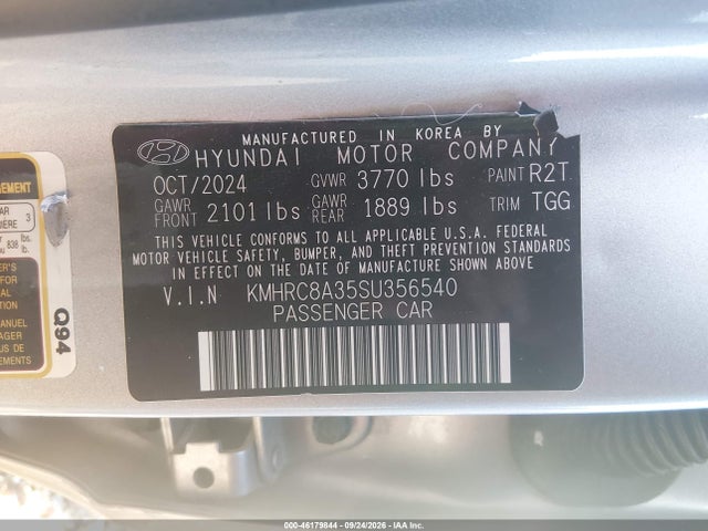 Aukcja sprzedaży 2025 Hyundai Venue Sel, vin: KMHRC8A35SU356540, numer aukcji: 46179844