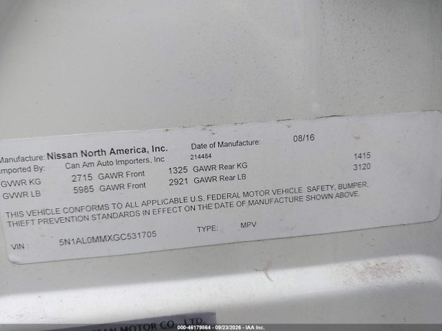 Продажа на аукционе авто 2016 Infiniti Qx60, vin: 5N1AL0MMXGC531705, номер лота: 46179864