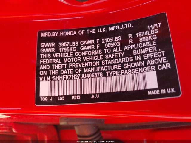 Honda Civic Lx 2018 SHHFK7H27JU406376 Image 9
