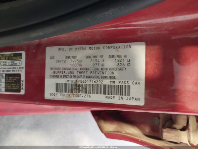 Aukcja sprzedaży 2013 Mazda Mazda3 I Touring, vin: JM1BL1V86D1716292, numer aukcji: 46179880