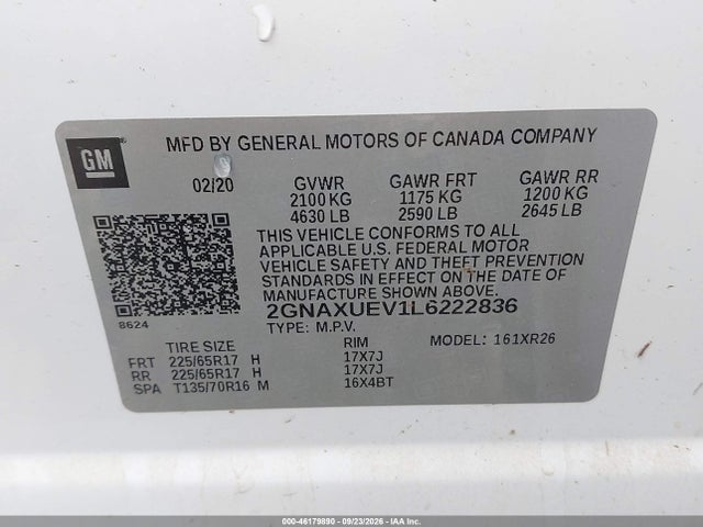 2GNAXUEV1L6222836 Chevrolet Equinox Awd Lt 1.5l Turbo