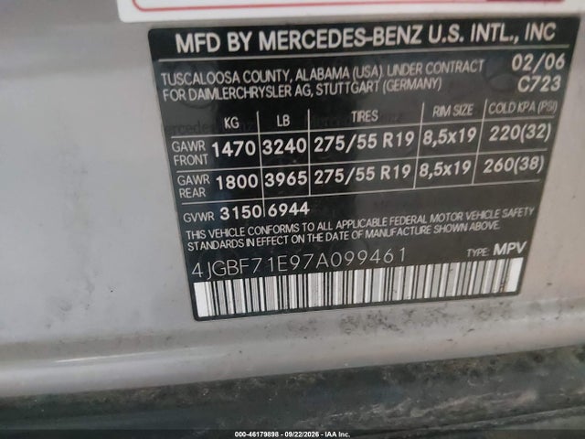 Продаж на аукціоні авто 2007 Mercedes-benz Gl 450 4matic, vin: 4JGBF71E97A099461, номер лоту: 46179898