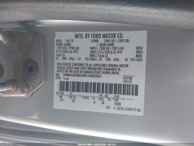 Aukcja sprzedaży 2019 Ford Transit Connect Xl, vin: NM0GE9E29K1426262, numer aukcji: 46179907