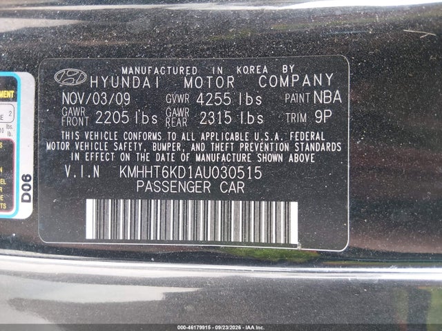 Продаж на аукціоні авто 2010 Hyundai Genesis 2.0t Premium, vin: KMHHT6KD1AU030515, номер лоту: 46179915