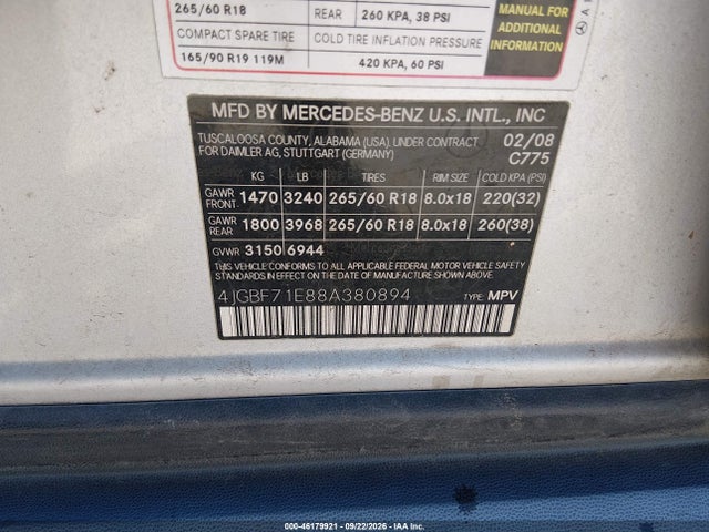 Продаж на аукціоні авто 2008 Mercedes-benz Gl 450 4matic, vin: 4JGBF71E88A380894, номер лоту: 46179921