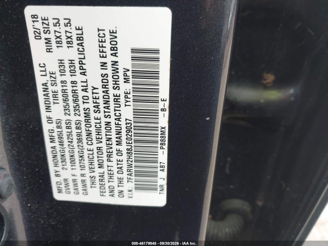 Продажа на аукционе авто 2018 Honda Cr-v Ex-l/ex-l Navi, vin: 7FARW2H88JE029037, номер лота: 46179948