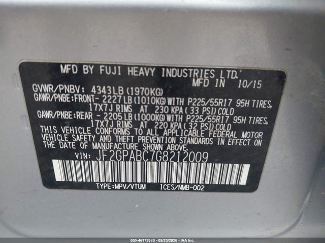 46179980 :رقم المزاد ، JF2GPABC7G8212009 vin ، 2016 Subaru Crosstrek 2.0i Premium مزاد بيع