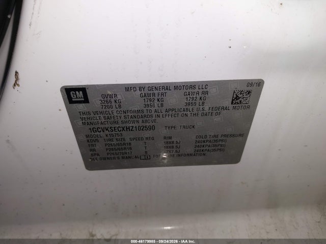 Aukcja sprzedaży 2017 Chevrolet Silverado 1500 1lz, vin: 1GCVKSECXHZ102590, numer aukcji: 46179985