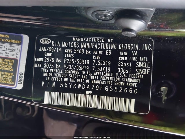 KIA Sorento Limited V6 2015 5XYKWDA79FG552660 Image 9