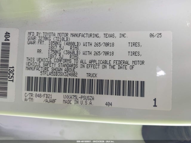 46180001 :رقم المزاد ، 5TFLA5DB3SX324802 vin ، 2025 Toyota Tundra 4wd Sr5 مزاد بيع