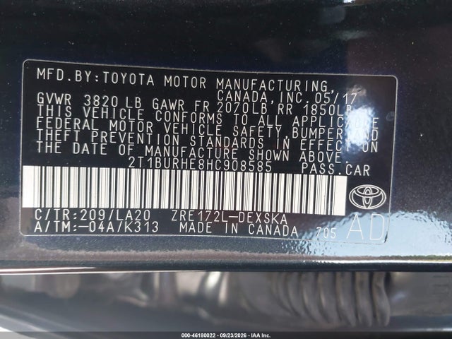 Продажа на аукционе авто 2017 Toyota Corolla Xse, vin: 2T1BURHE8HC908585, номер лота: 46180022