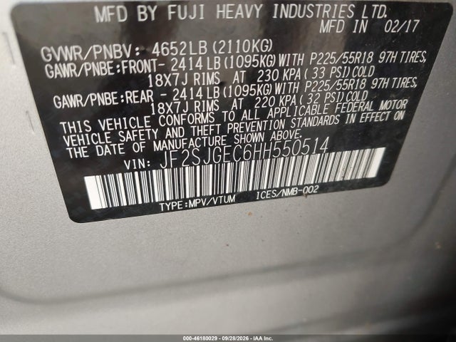 Aukcja sprzedaży 2017 Subaru Forester 2.0xt Premium, vin: JF2SJGEC6HH550514, numer aukcji: 46180029