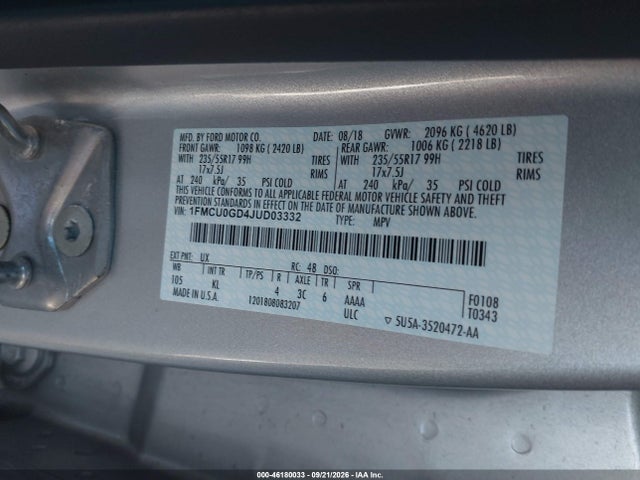Ford ESCAPE SE 2018 1FMCU0GD4JUD03332 Image 9
