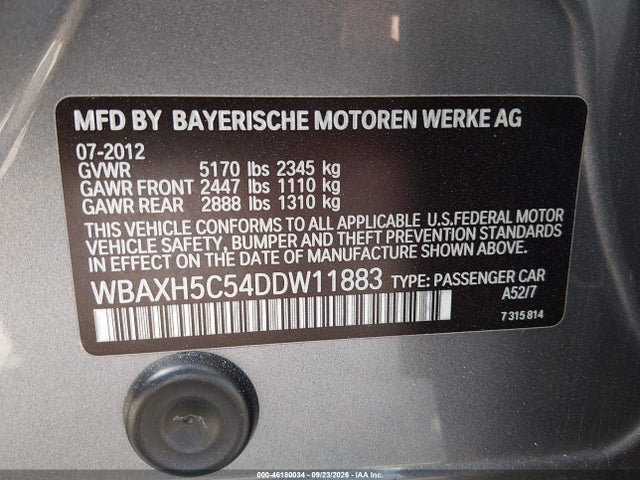46180034 :رقم المزاد ، WBAXH5C54DDW11883 vin ، 2013 Bmw 528i Xdrive مزاد بيع