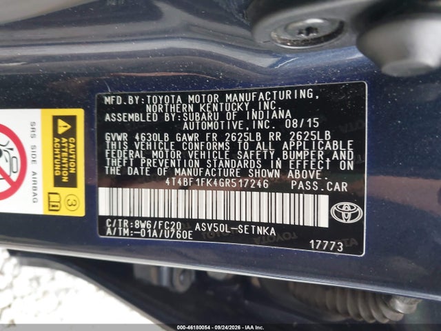 Toyota CAMRY LE 2016 4T4BF1FK4GR517246 Image 9