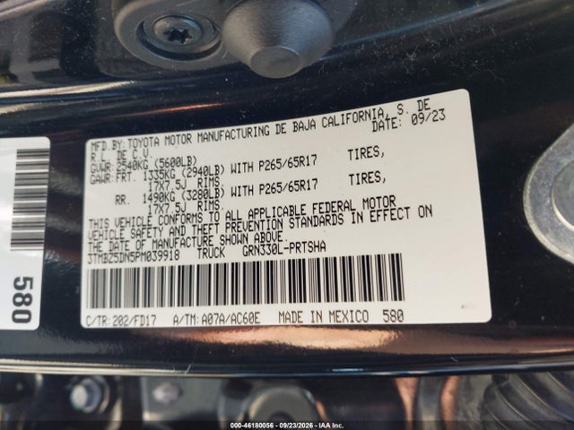46180056 :رقم المزاد ، 3TMBZ5DN5PM039918 vin ، 2023 Toyota Tacoma Trd Sport مزاد بيع