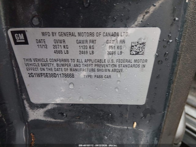 Продаж на аукціоні авто 2013 Chevrolet Impala Ls, vin: 2G1WF5E38D1178668, номер лоту: 46180112
