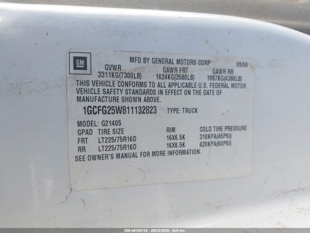 Продажа на аукционе авто 2001 Chevrolet Express, vin: 1GCFG25W811132823, номер лота: 46180135