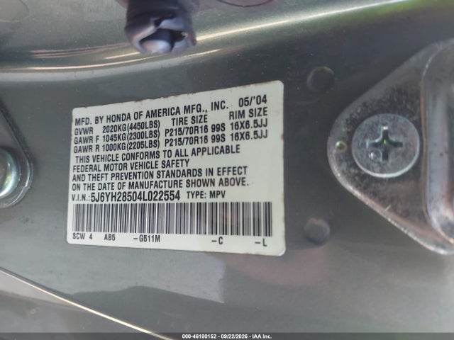 Aukcja sprzedaży 2004 Honda Element Ex, vin: 5J6YH28504L022554, numer aukcji: 46180152