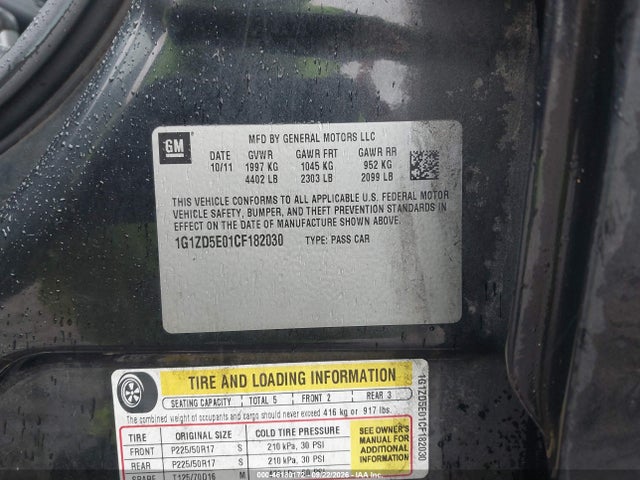 46180172 :رقم المزاد ، 1G1ZD5E01CF182030 vin ، 2012 Chevrolet Malibu 2lt مزاد بيع
