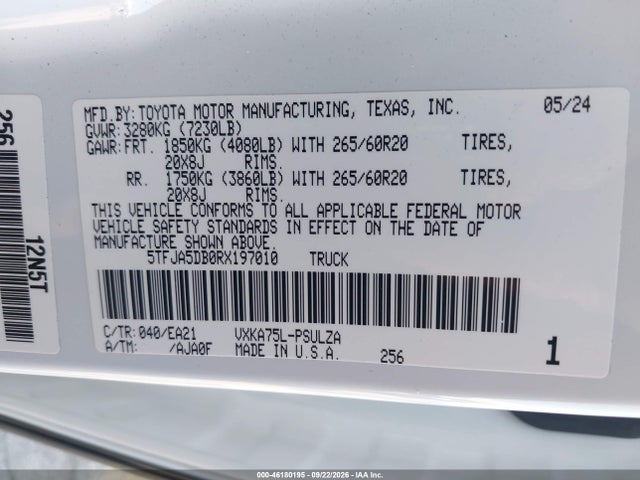 Продаж на аукціоні авто 2024 Toyota Tundra Limited, vin: 5TFJA5DB0RX197010, номер лоту: 46180195