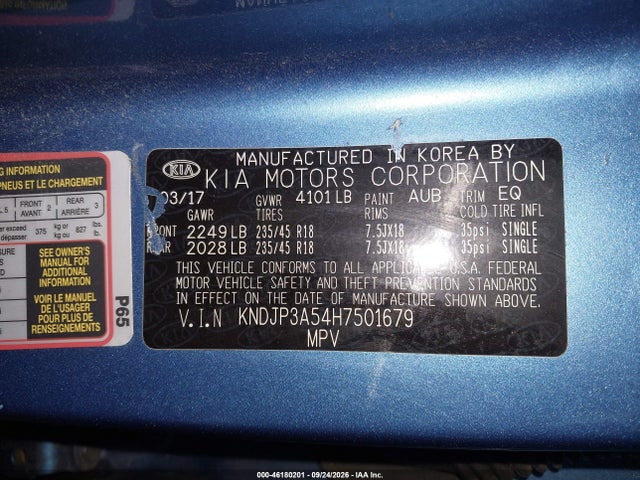 2017 Kia Soul + მანქანა იყიდება აუქციონზე, vin: KNDJP3A54H7501679, აუქციონის ნომერი: 46180201