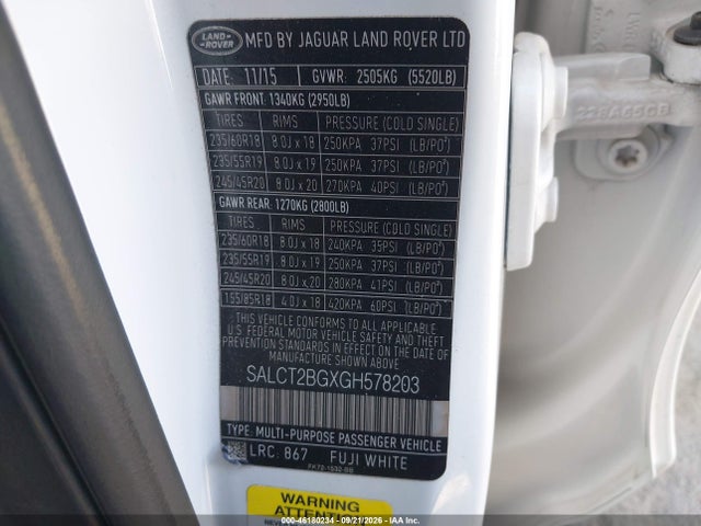 2016 Land Rover Discovery Sport Hse Lux მანქანა იყიდება აუქციონზე, vin: SALCT2BGXGH578203, აუქციონის ნომერი: 46180234