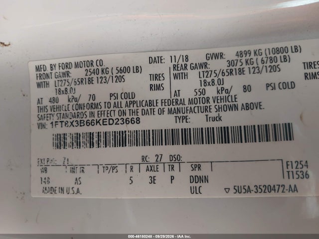 Aukcja sprzedaży 2019 Ford F-350 Xl, vin: 1FT8X3B66KED23668, numer aukcji: 46180248