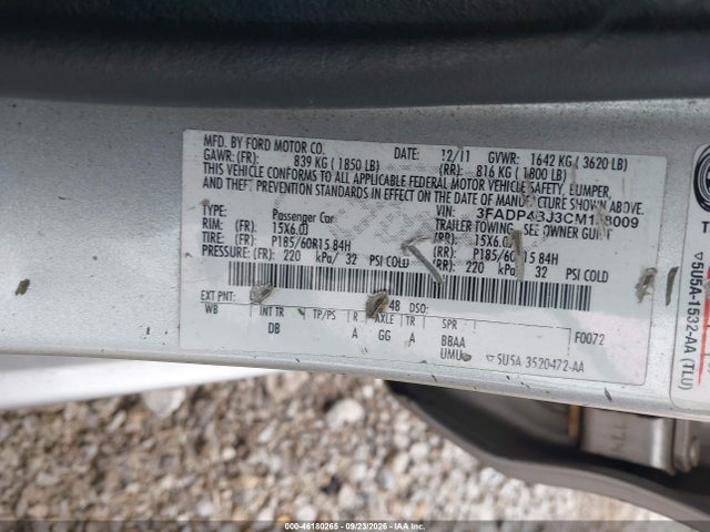 46180265 :رقم المزاد ، 3FADP4BJ3CM158009 vin ، 2012 Ford Fiesta Se مزاد بيع