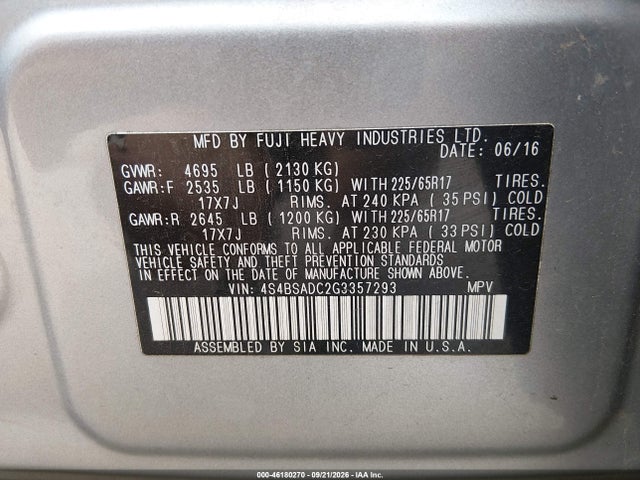 Subaru Outback 2.5i Premium 2016 4S4BSADC2G3357293 Image 9