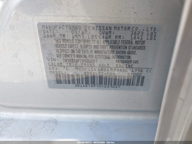 Nissan SENTRA S 2017 3N1AB7AP7HY259057 Image 9