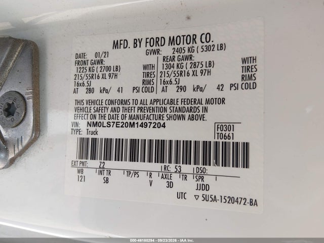 46180294 :رقم المزاد ، NM0LS7E20M1497204 vin ، 2021 Ford Transit Connect Xl مزاد بيع