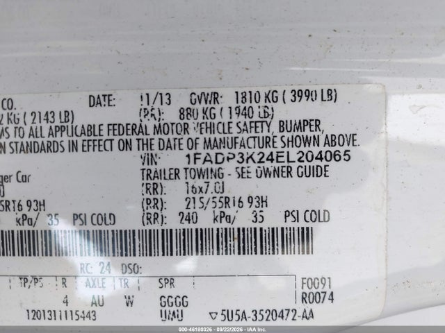 Продаж на аукціоні авто 2014 Ford Focus Se, vin: 1FADP3K24EL204065, номер лоту: 46180326