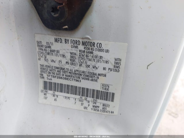 Продаж на аукціоні авто 2011 Ford F-250 Xl, vin: 1FTBF2B63BEC77963, номер лоту: 46180362