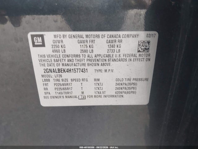 Chevrolet EQUINOX LS 2017 2GNALBEK4H1577431 Image 9