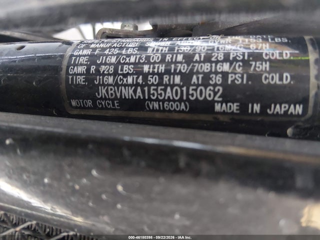 Auction sale of the 2005 Kawasaki Vn1600 A1, vin: JKBVNKA155A015062, lot number: 46180398