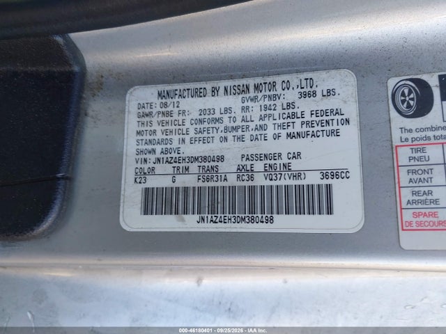 Продаж на аукціоні авто 2013 Nissan 370z Nismo, vin: JN1AZ4EH3DM380498, номер лоту: 46180401