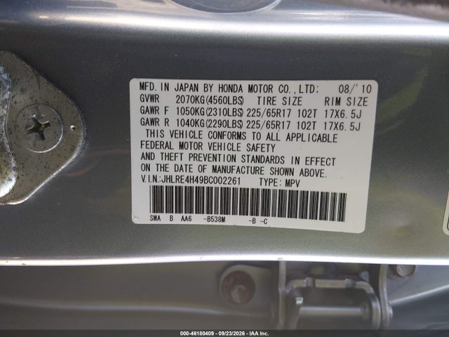 Aukcja sprzedaży 2011 Honda Cr-v Se, vin: JHLRE4H49BC002261, numer aukcji: 46180409