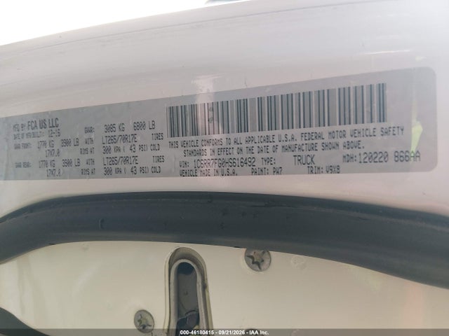 46180415 :رقم المزاد ، 1C6RR7FG0HS616492 vin ، 2017 Ram 1500 Tradesman  4x4 6'4 Box مزاد بيع