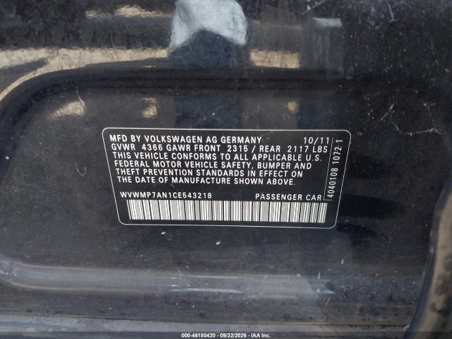 Продаж на аукціоні авто 2012 Volkswagen Cc Sport, vin: WVWMP7AN1CE543218, номер лоту: 46180420
