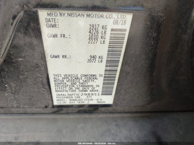 46180448 :رقم المزاد ، 1N4AL3AP7JC298951 vin ، 2018 Nissan Altima 2.5 Sr مزاد بيع