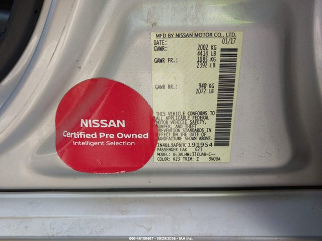 Продаж на аукціоні авто 2017 Nissan Altima 3.5 Sr, vin: 1N4BL3AP6HC191954, номер лоту: 46180487