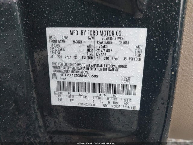 Продаж на аукціоні авто 2006 Ford F-150 Lariat/xl/xlt, vin: 1FTPX12536NA53585, номер лоту: 46180499